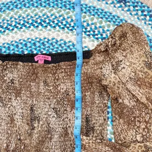 Betsey Johnson Peasant Tiered Midi Dress Large Smocked Puff Sleeve Animal Print thumbnail 5