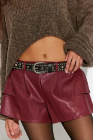 NWOT Free People Star Dust Faux Leather Short Pull On Burgundy Medium thumbnail 1