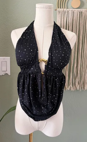 Black polka dot backless halter top Size M thumbnail 1