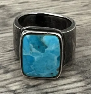 NK Thailand 925 Sterling Silver turquoise ring Rectangle Square Approx Size 7.5 Blue thumbnail 1