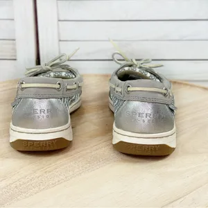 Sperry Topsider Angelfish Striped Mesh Leather Slip On Boat Shoe‎ Loafer Taupe 6 thumbnail 6