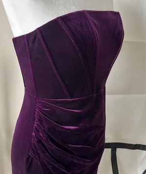 Azazie Larisa velvet strapless floor length dress Grape Size A6 4-6 thumbnail 2