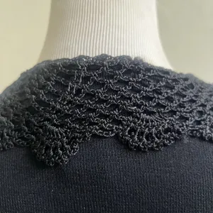 Joseph A. Vintage Knitted Cardigan Size Small Black Crochet Tie Front Whimsygoth thumbnail 11