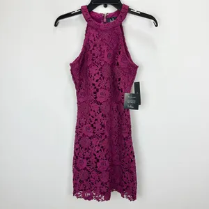 Lulus Love Poem Magenta Purple Lace Mini Dress Party Cocktail Romantic XS NWT thumbnail 4