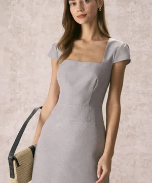 RIHOAS The Grey Square Neck Cap Sleeve Mini Dress 3 thumbnail 4
