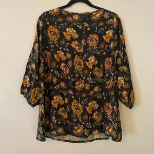 Natural Life Navy Orange Floral Peasant Blouse 3/4 Sleeve Boho Women size Large thumbnail 5