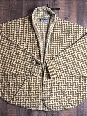 Collection XIIX Women's Houndstooth Fleece Poncho Cape Shawl Wrap L/XL Beige thumbnail 1