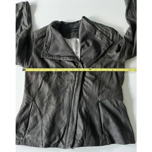 Elie Tahari Jeanette Drape Front Leather Jacket Small thumbnail 8