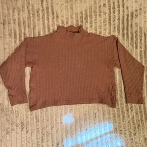 American Eagle Women XL Waffle Knit Mock Neck Top Mauve Long Sleeve Relaxed Fit thumbnail 2