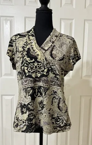 Cato Womens Blouse Shirt Wrap V Neck Sexy Slim Fit Floral Top Career Work- Sz L‎ thumbnail 1