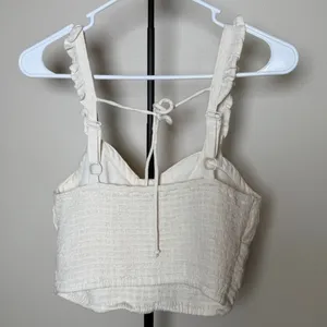 American Eagle Cream Milkmaid Ruffle Strap Tie Back Tank Top Size Small thumbnail 2