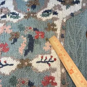 VTG 80s Extra Shenanigans Hand Knit Floral Sweater Blue Cottagecore Ramie sz 24‎ thumbnail 6