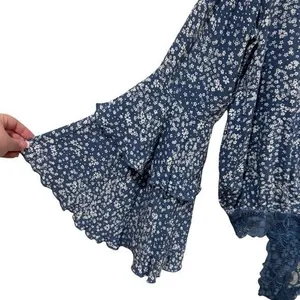 Free People Ditsy Floral Lace Bell Ruffle Sleeve Bodysuit Fairy Whimsical S thumbnail 4