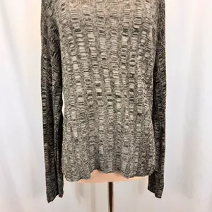 Eileen Fisher Silk Organic Linen Knit Sweater L Black White Textured Boxy Top thumbnail 4