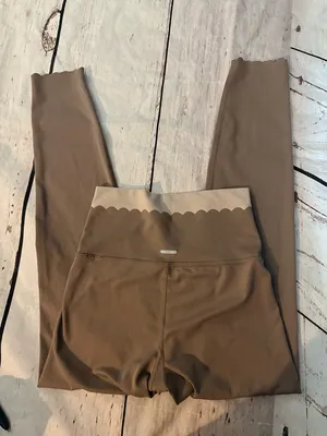 aerie women’s Scallop Waist Leggings - Brown with Cream Trim thumbnail 1