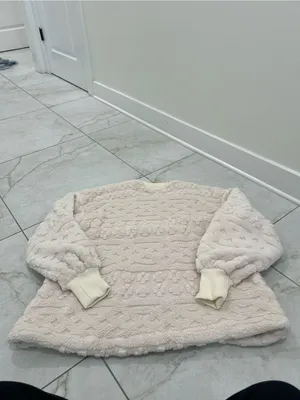 NWT Free People Ivory Cable Knit Sweatshirt Size Large $128 thumbnail 7