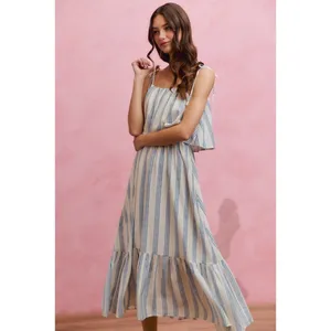 SO ME Stripe Tiered Shoulder Tie Midi Lined Dress - Medium thumbnail 7