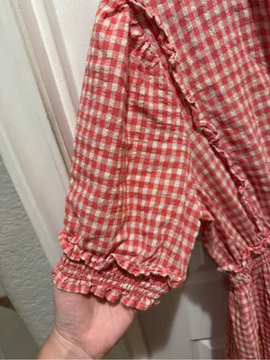 Max Studio Smocked Red Gingham Maxi Dress with Ruffle Trim thumbnail 5