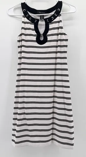 White House Black Market Striped Keyhole Grommet Dress XXS Black White Dress thumbnail 1