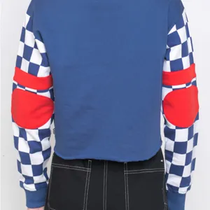 VANS BMX Crew Neck Checked Sleeve Cropped Sweatshirt Size S thumbnail 2
