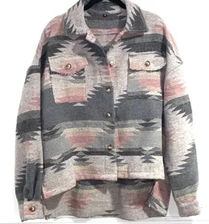 Western jacket shacket medium cotton soft cozy gray pink 2 button pockets thumbnail 1