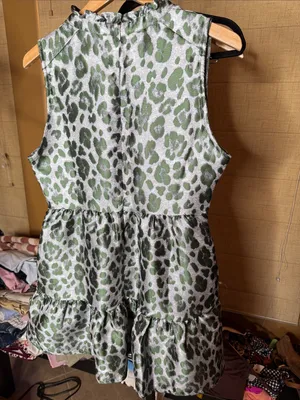 NWOT Karlie Green Leopard Tiered Tapestry Mini Dress Size Medium thumbnail 12