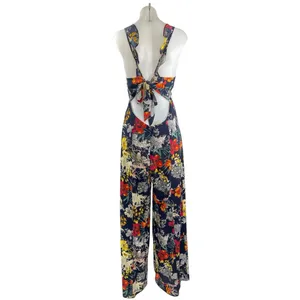 Endless Summer Multicolor Floral Sleeveless Plunge Neck Wide Leg Jumpsuit Sz M thumbnail 4