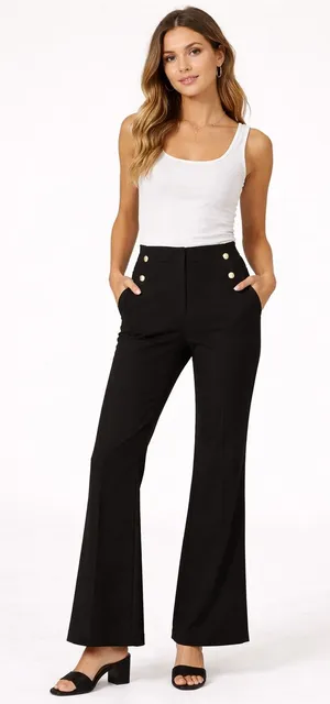 The Boot Womens Black Sailor Bootcut‎ Pants Gold Pearl Buttons Size 6 Mid Rise thumbnail 1