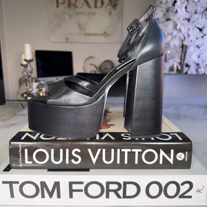 New Steve Madden Kassiani Black Leather Platform Block Heel Sandals Womens 10 thumbnail 6