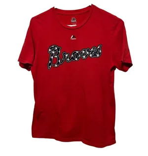 Majestic Atlanta Braves Freddie Freeman ladies red extra large shirt MLB BASEBALL *Flawed thumbnail 3