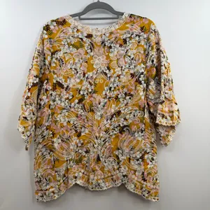 Solitaire Ravi Khosla Embroidered Tunic Womens L Mustard Boho Floral NWT thumbnail 6
