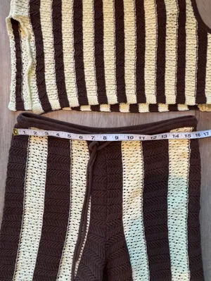 Free People Free-est Joan Fauxchet Crochet Top/Pants Set M Brown Stripe thumbnail 7