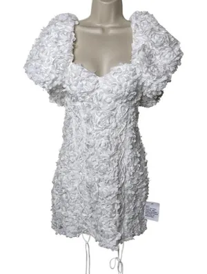 ASOS LUXE 3D floral corset mini dress with puff sleeves in white sz 6 thumbnail 2