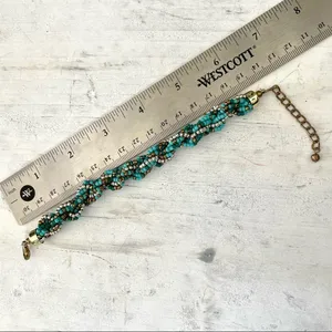 Blue silver gold tone twisted beaded bracelet thumbnail 3
