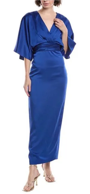 THEIA Size 4 Royal Blue Formal Maxi Dress Draped Sleeve Ruched Waist thumbnail 1
