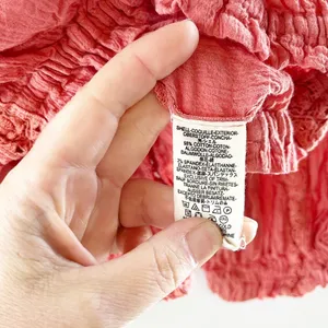 Free People Maria Long Sleeve Cotton Tie Neck Embroidered Blouse Coral Red M thumbnail 5