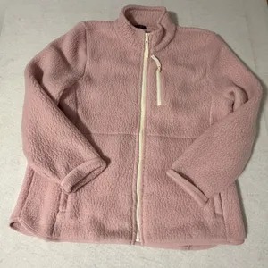 Talbots Petite Pink Sherpa Fleece Full Zip Jacket XL Petite Dusty Rose Pockets thumbnail 1