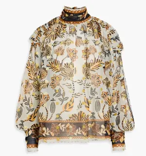 Farm Rio Silver Metallic Floral Beehive Tapestry Long Sleeve Blouse Size Medium thumbnail 1