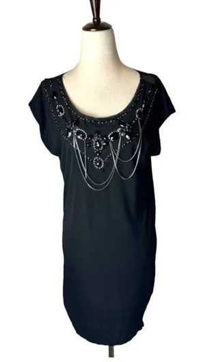 Alice + Olivia Beaded Jeweled Neck Dress Women Small Black Mini‎ Whimsigoth Goth thumbnail 1