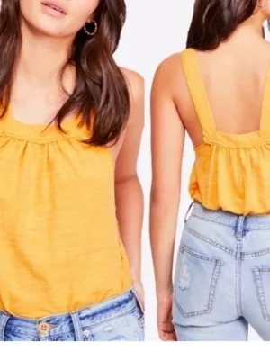 Free People We the Free Yellow Good For You Square Neckline Sleeveless Tank Top thumbnail 3