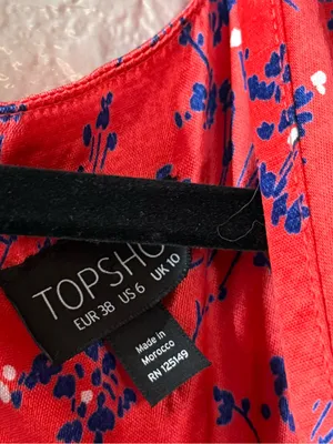 Topshop Red Floral Satin Midi Dress Open Back Long Sleeve V Neck Size 6 thumbnail 6