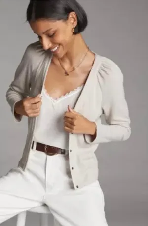 Anthropologie Puff Sleeve Snap Button Cardigan Sweater Top thumbnail 1
