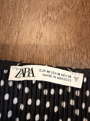 Zara Polka Dot Pleated Long Sleeve V-Neck Top Medium - C30-150 thumbnail 2