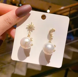Moon and Stars Pearl Dangle Drop Earrings for Women thumbnail 4