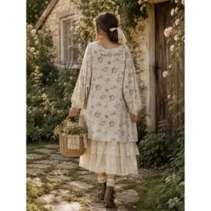 Magnolia Pearl Floral Slub Cotton Oversized Top Women OS Cream Good Distressed thumbnail 2