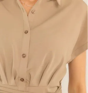Red Dress Boutique Working Together Tan Button Front Midi Dress thumbnail 2