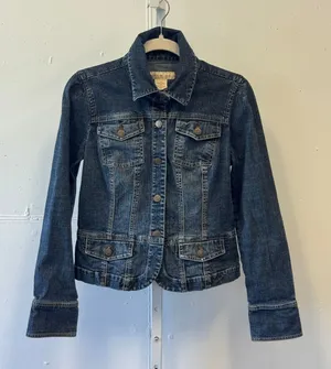 2010s Calvin Klein Jeans Dark Wash Stretch Denim Trucker Jacket Blue Size Large thumbnail 1