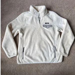 L.L.Bean Hi-Pile Fleece Pullover cream and gray size large thumbnail 6