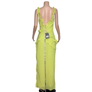 HOUSE OF CB Pixie Ruffle Maxi Dress, Lime, L (Plus Cup) thumbnail 10