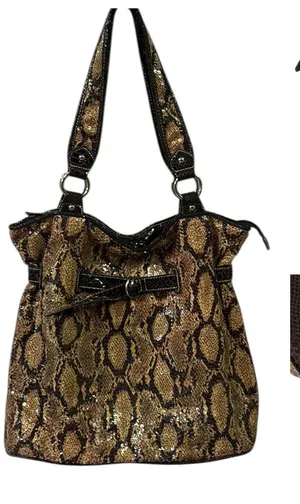 Source Unknown Animal Print Snakeskin Sequined Tote Should Bag Purse 15 x 14 x 6.5 inches thumbnail 1